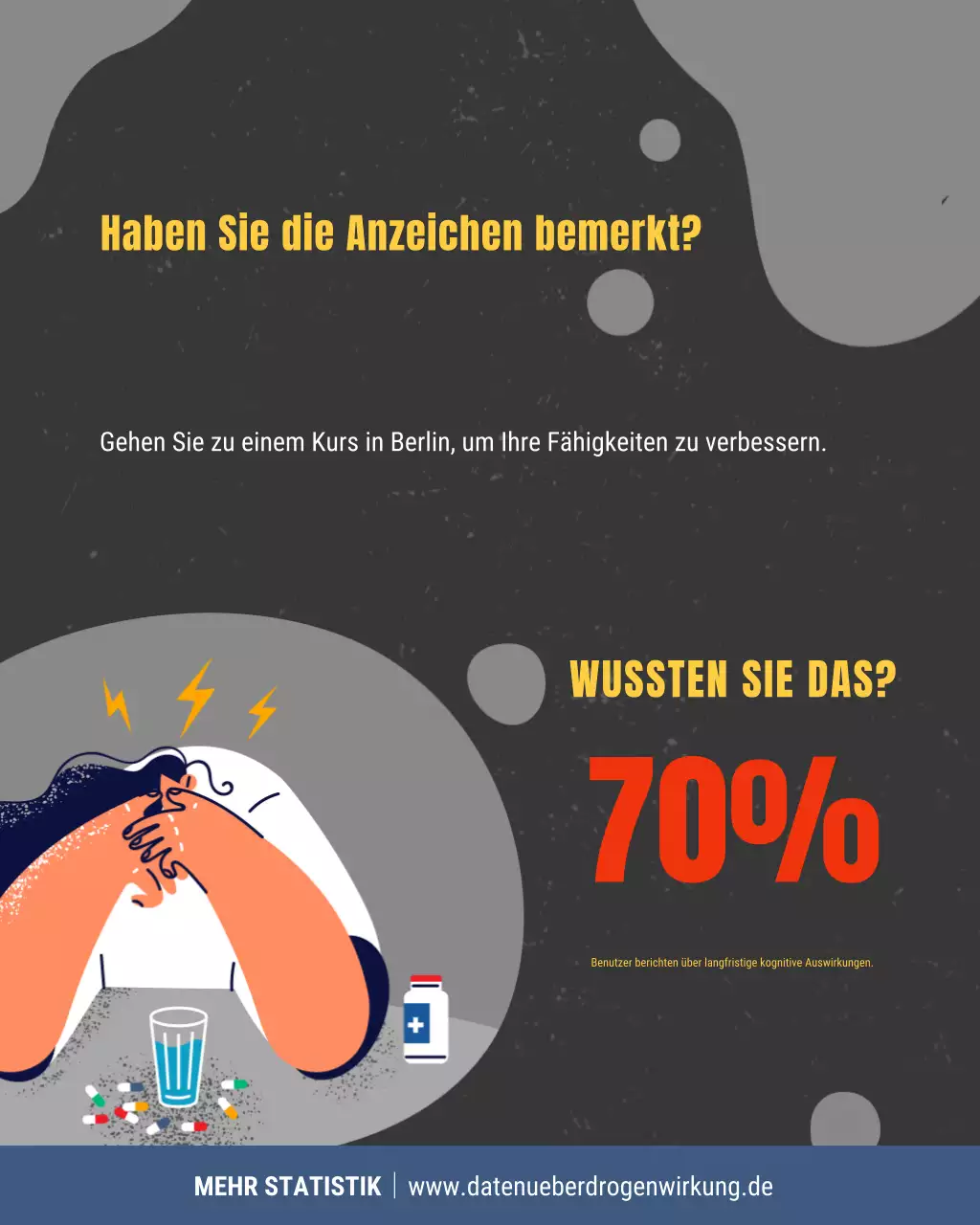 Schwarz-Gelber Instagram-Beitrag zum Thema Drogenmissbrauch