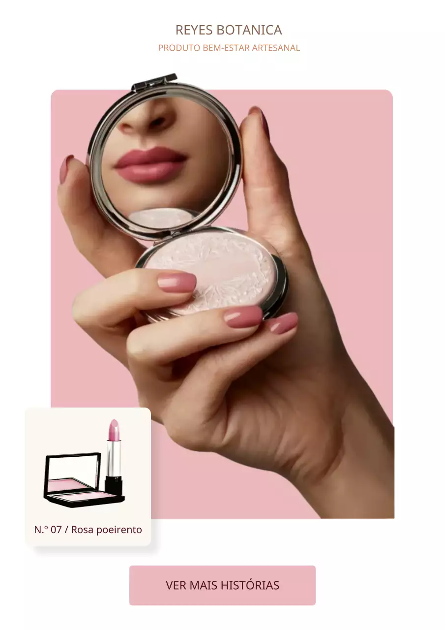 Anúncio de cosméticos com batom rosa elegante