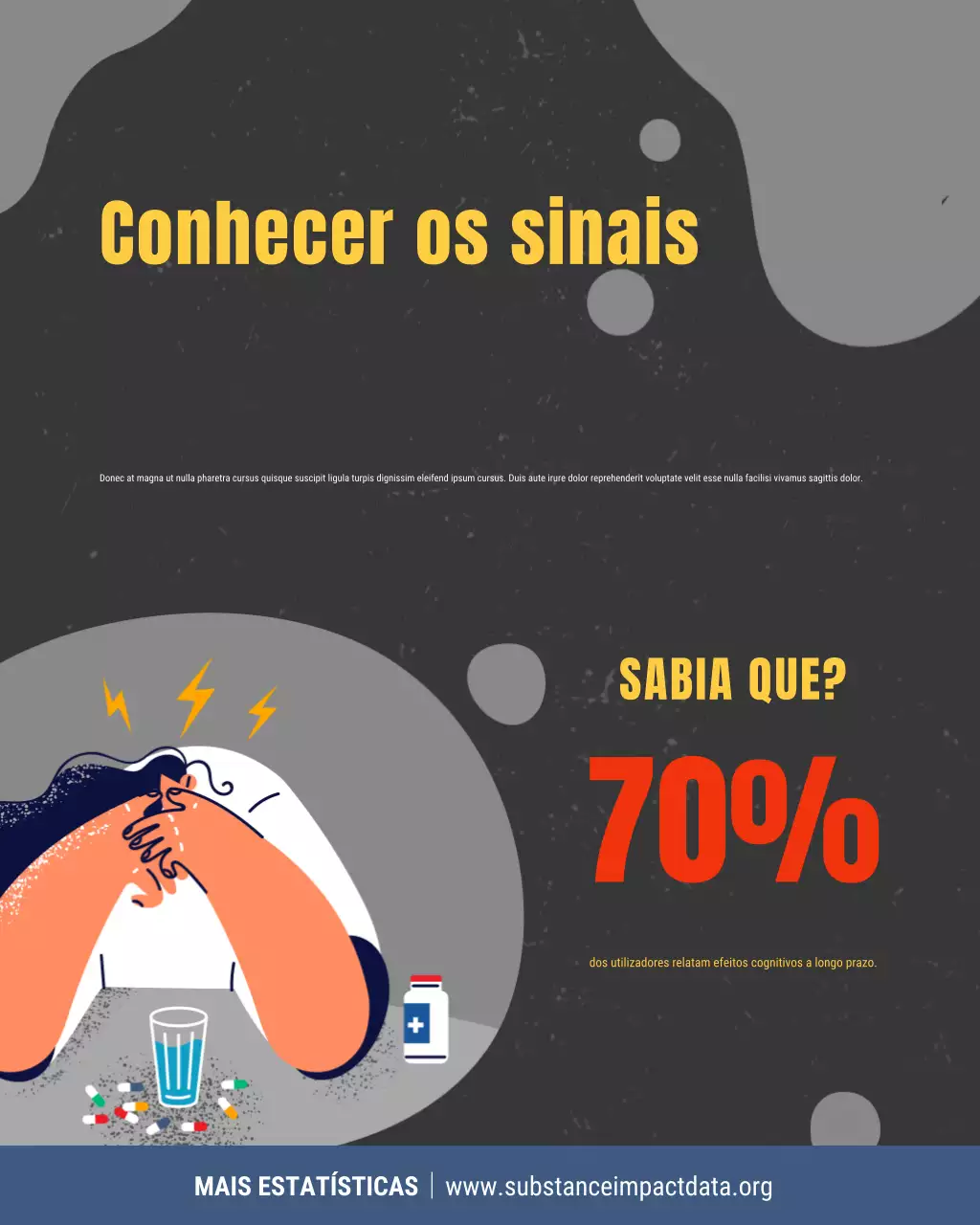 Postagem preta e amarela no Instagram sobre conscientização sobre abuso de substâncias
