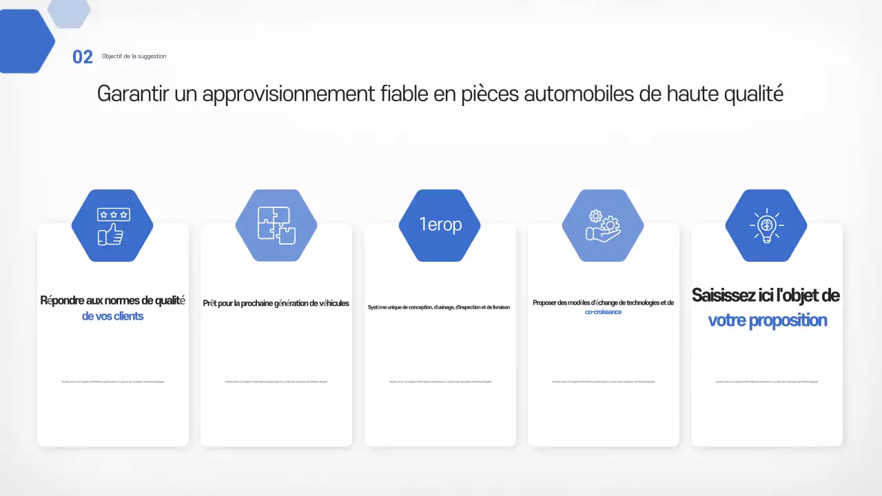 Présentation du produit de la proposition de pièces métalliques automobiles modernes bleu ciel