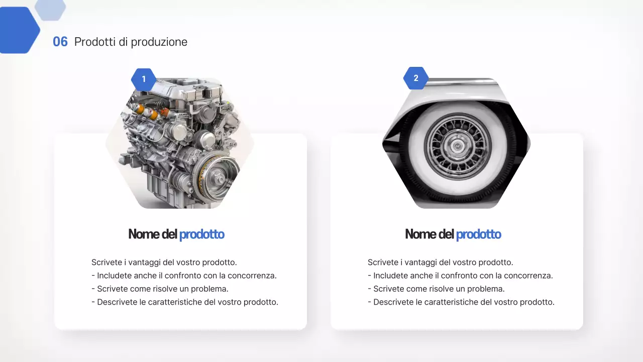 Proposta di prodotto per componenti metallici per auto moderne color blu cielo