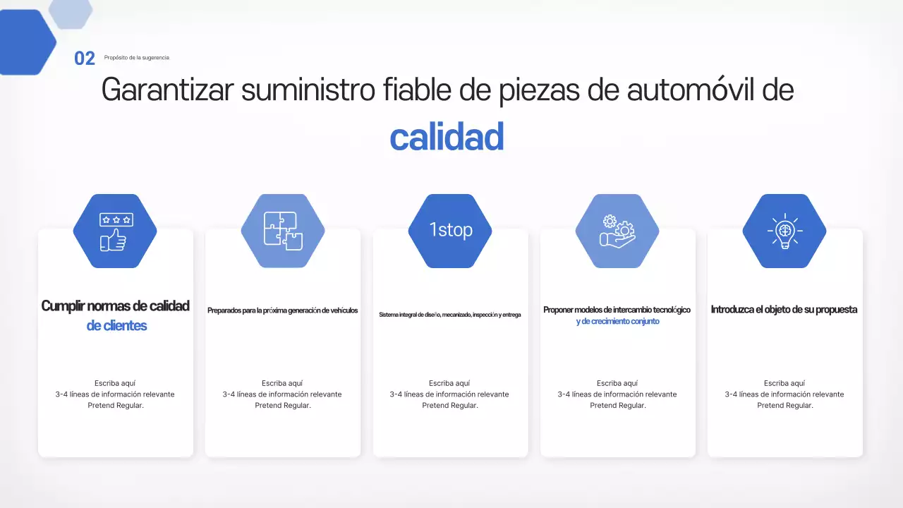 Propuesta de introducción del producto de piezas metálicas automotrices modernas en azul cielo