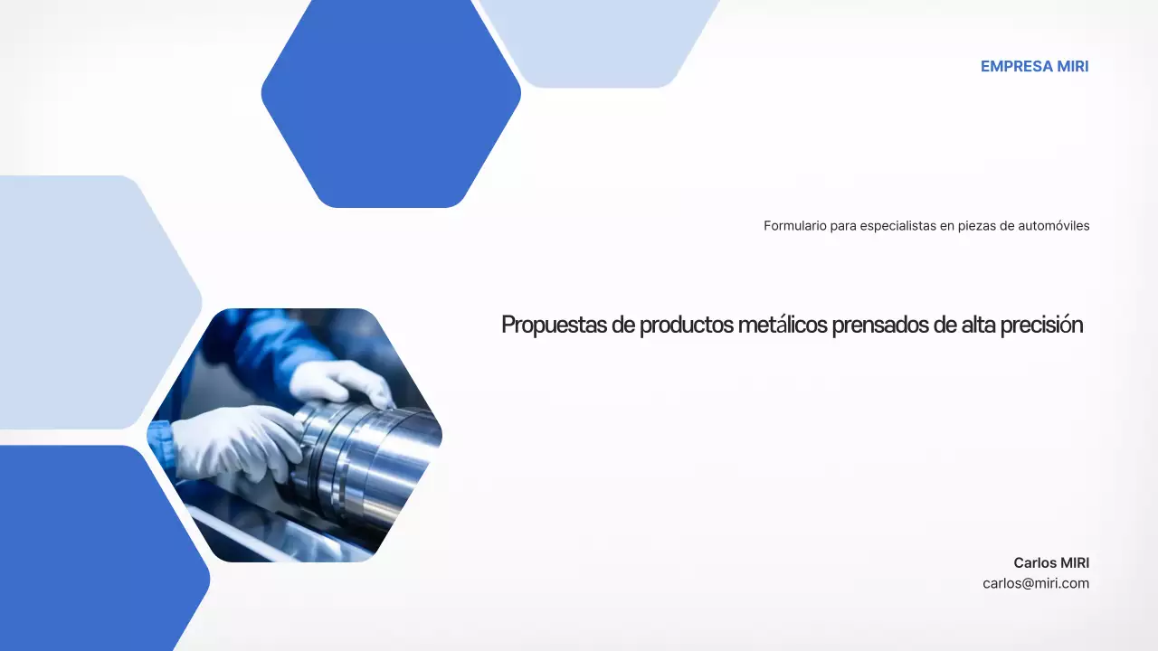Propuesta de introducción del producto de piezas metálicas automotrices modernas en azul cielo
