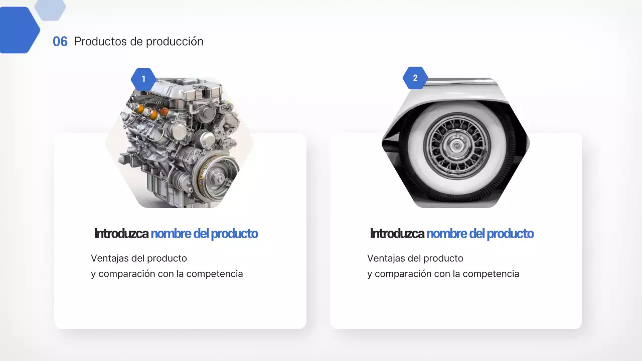 Propuesta de introducción del producto de piezas metálicas automotrices modernas en azul cielo