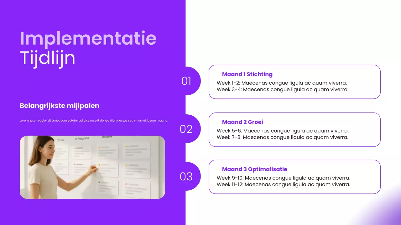 Paarse moderne pitch deck voor online aanwezigheidstips
