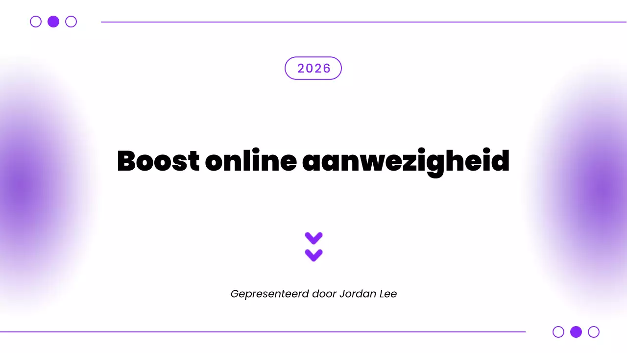 Paarse moderne pitch deck voor online aanwezigheidstips