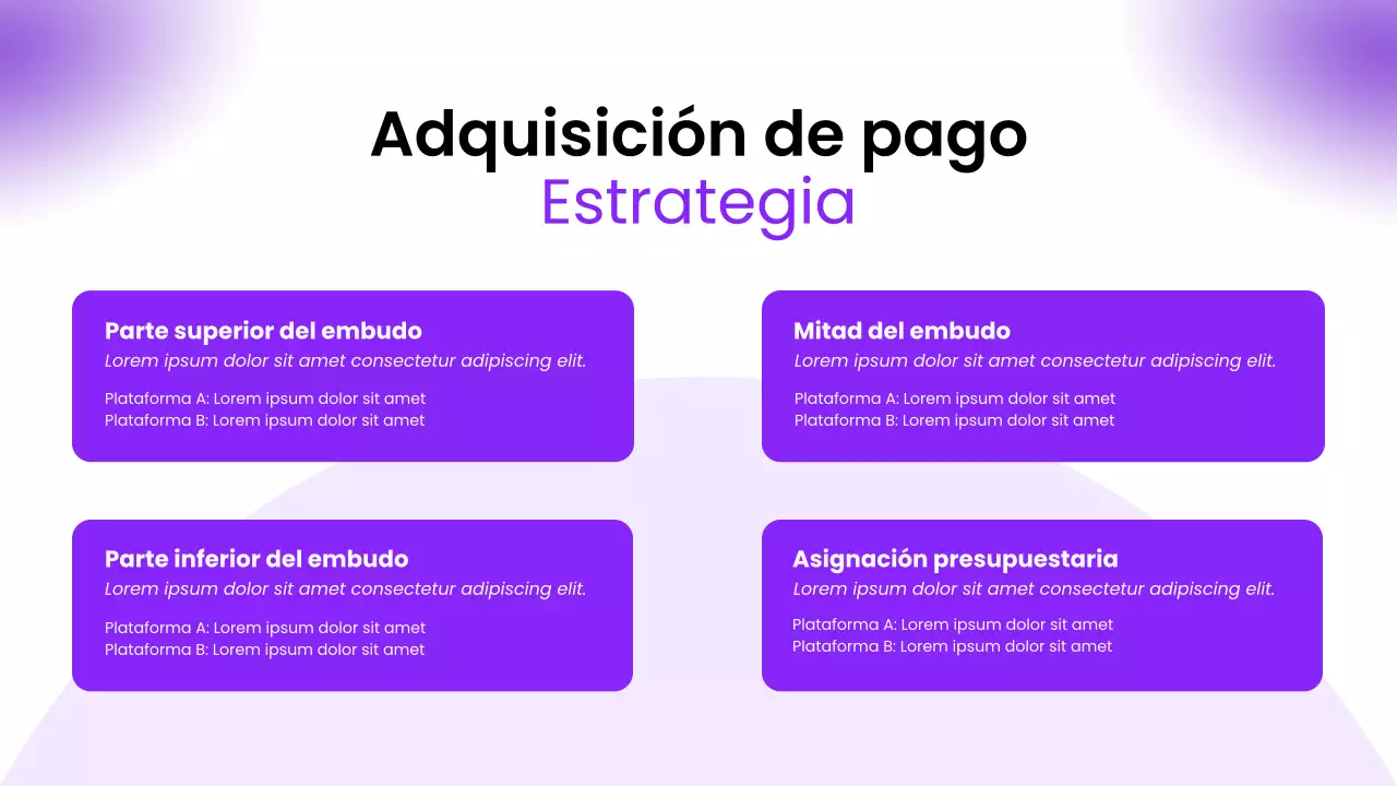 Presentación de Pitch Deck moderno morado para consejos de presencia online