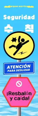 Normas de seguridad para superficies resbaladizas y limpias de color azul cielo