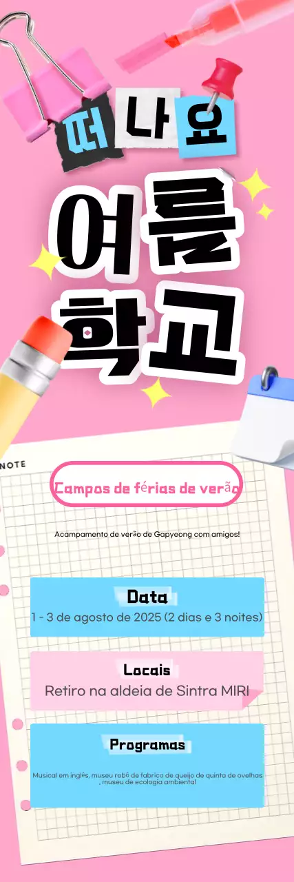 Promoção do Acampamento de Verão Pink Baby
