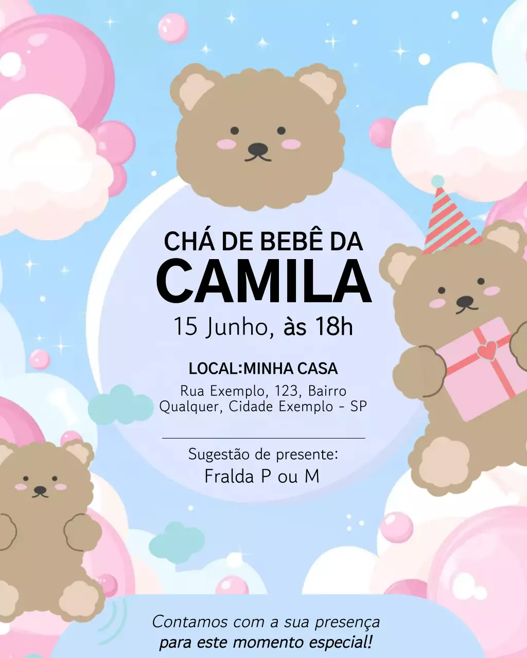 Convite fofo para chá de bebê rosa no Instagram