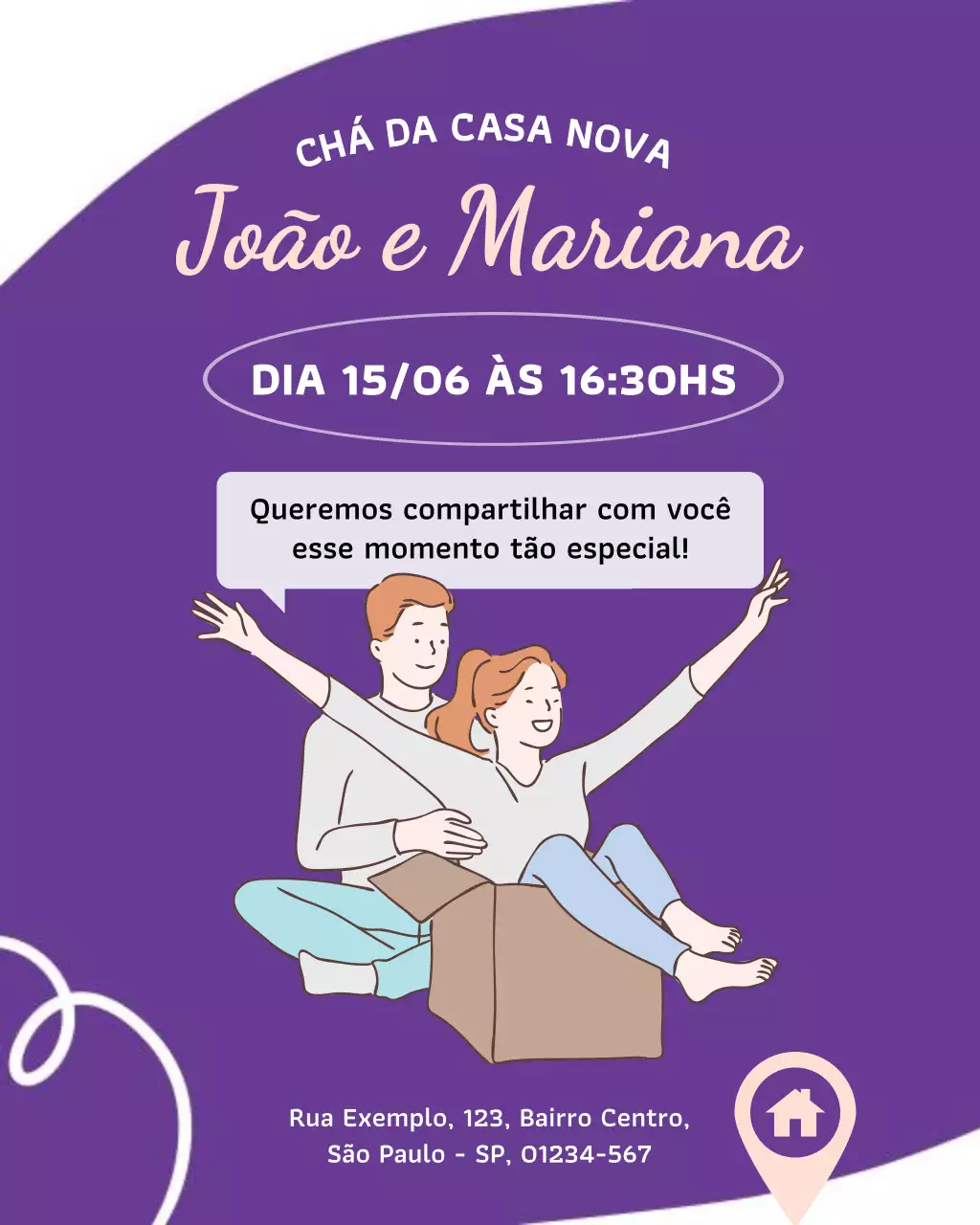 Convite para inauguração de casa moderna em roxo no Instagram