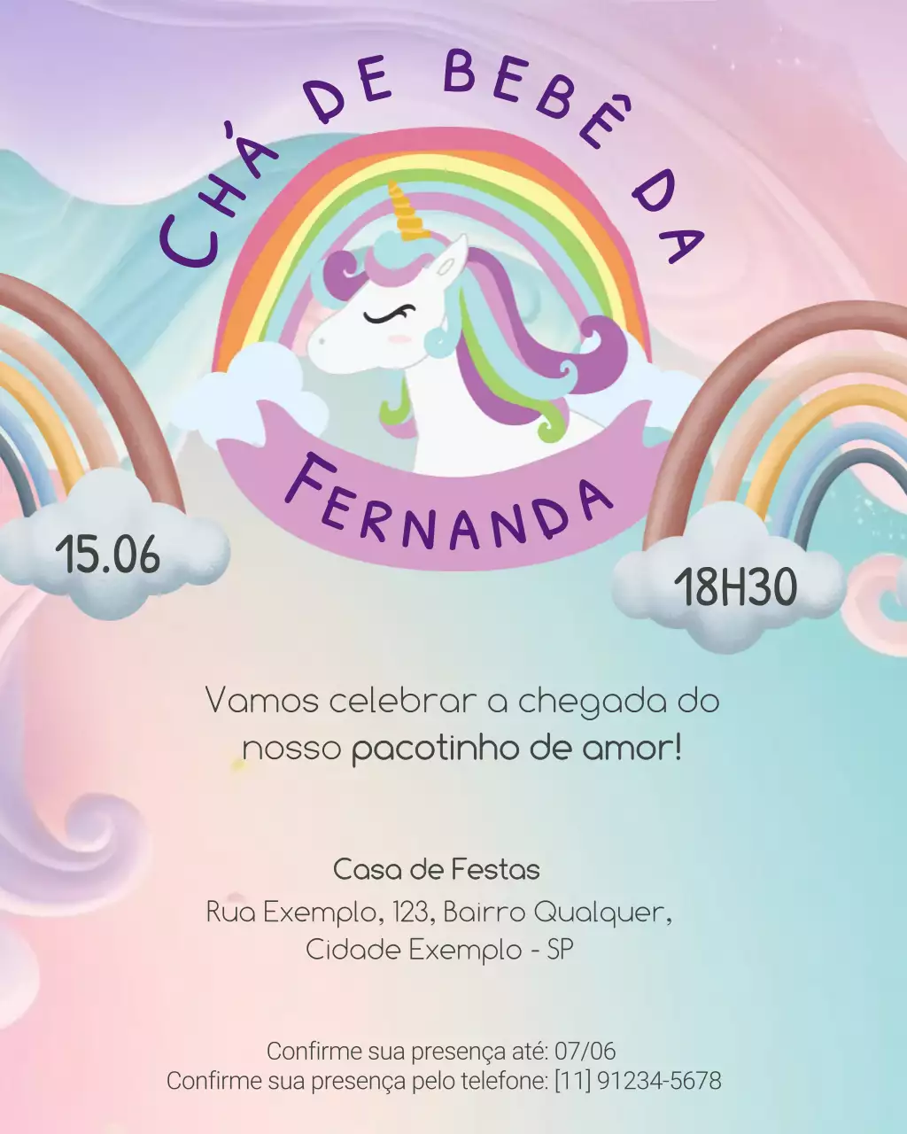 Convite para chá de bebê arco-íris no Instagram