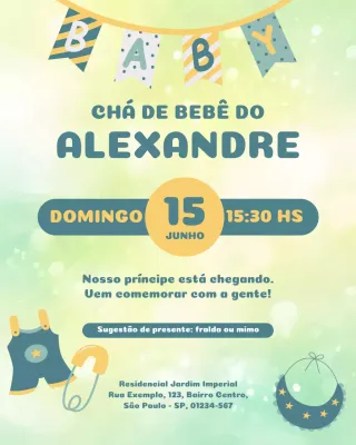 Convite para chá de bebê verde e divertido no Instagram
