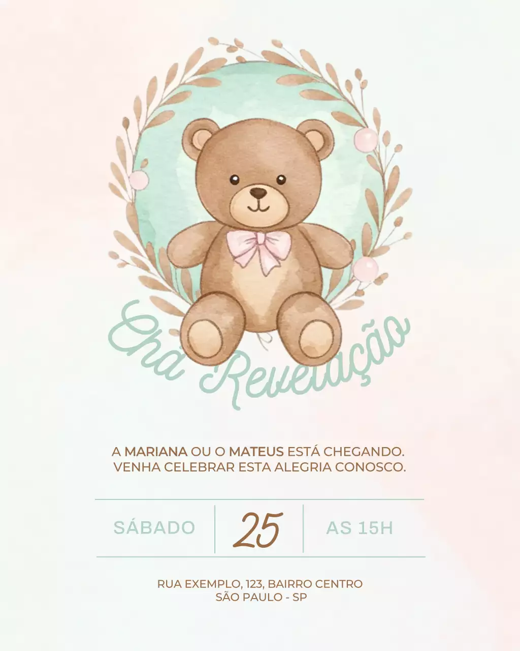 Convite fofo para chá de bebê em tons pastel no Instagram
