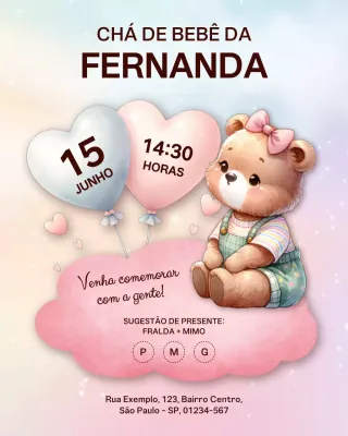 Convite fofo rosa para chá de bebê no Instagram