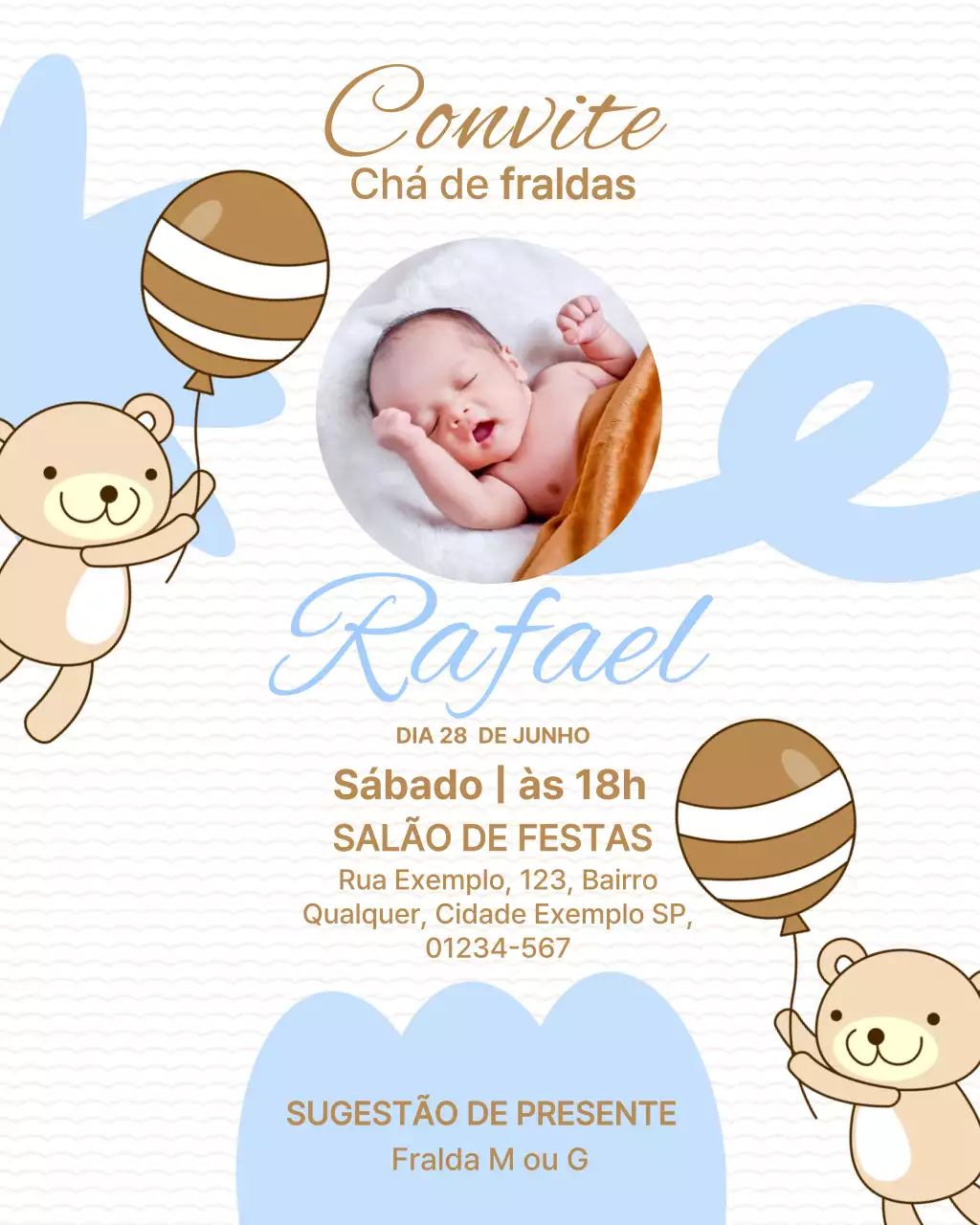 Convite fofo para chá de bebê bege no Instagram