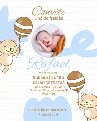 Convite fofo para chá de bebê bege no Instagram