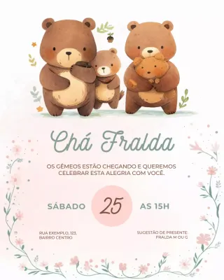 Convite fofo para chá de bebê marrom no Instagram
