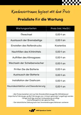 Yellow Simple Autoreparatur-Preisliste