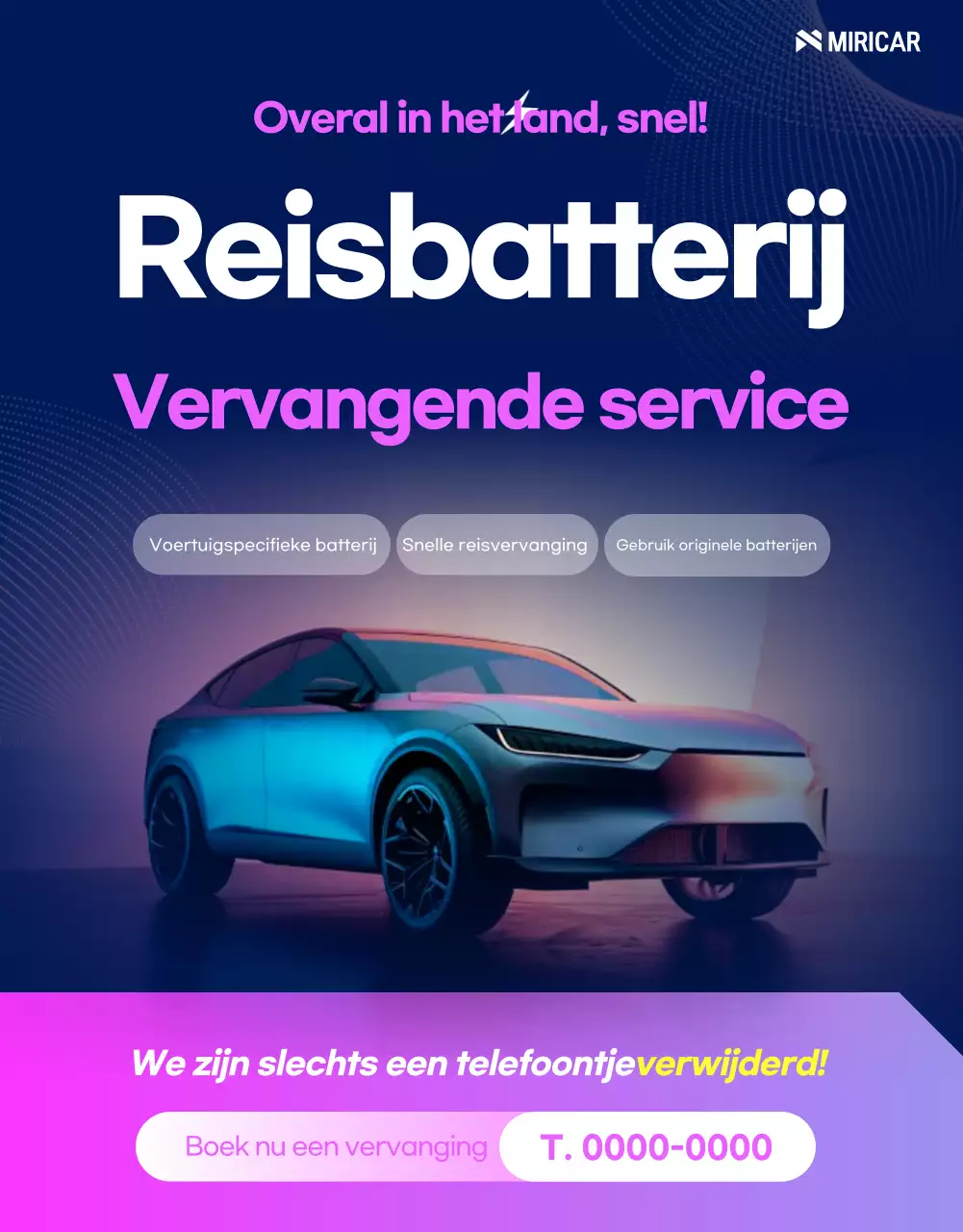 Blauwe moderne auto-advertentie