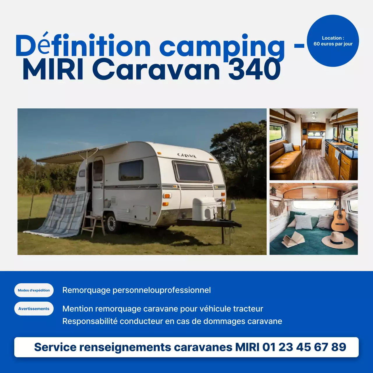Publicité pour un camping-car bleu moderne