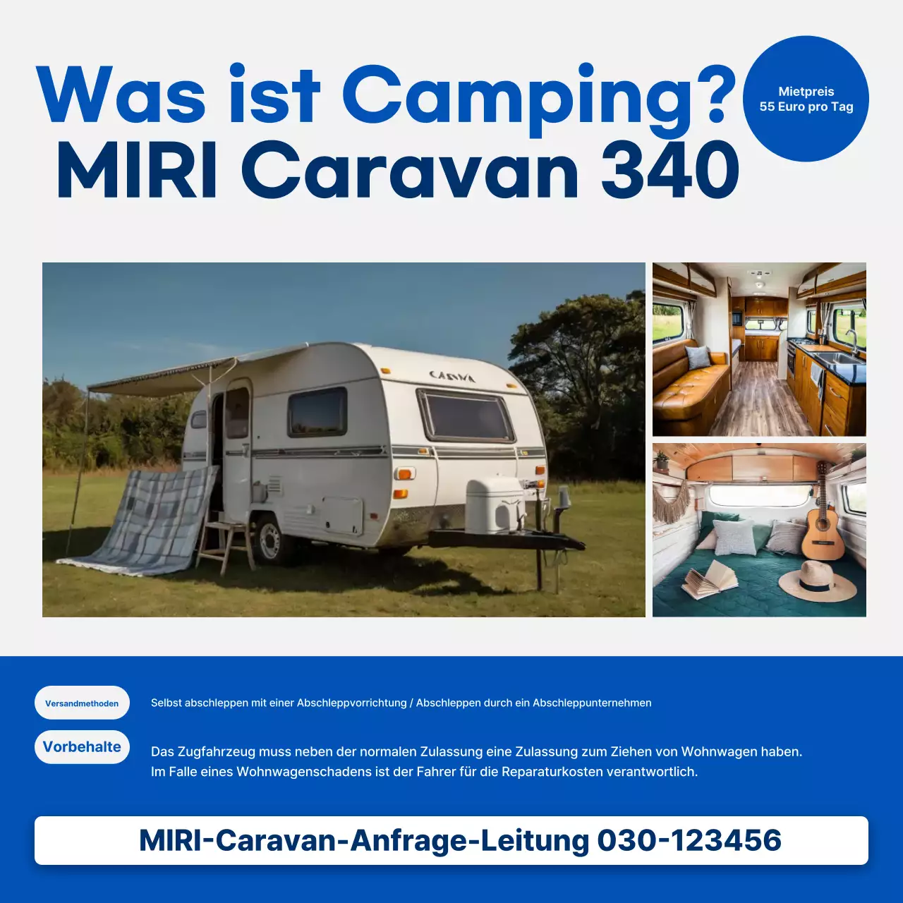 Blaue moderne Wohnmobil-Werbung