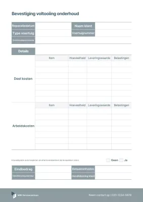 Certificaat van voltooiing van grijs basisonderhoud van voertuigen