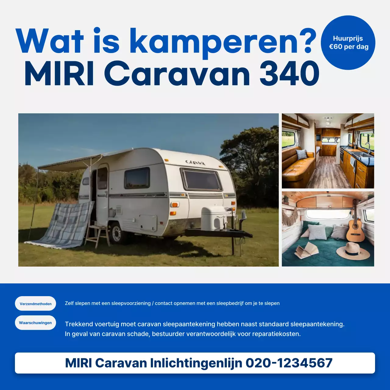 Advertentie voor blauwe moderne camperbus