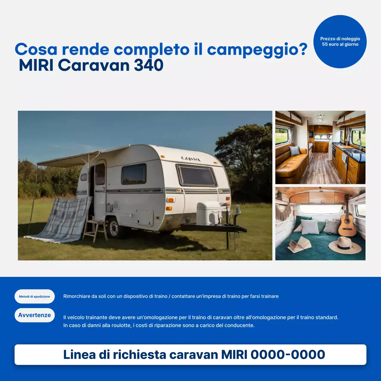 Pubblicità di un camper moderno blu