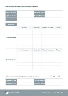 Certificato di completamento della manutenzione di base del veicolo Gray