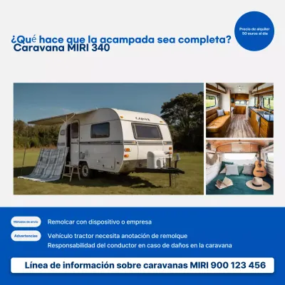 Anuncio de furgoneta camper moderna azul