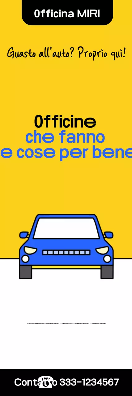 Pubblicità di un'officina di riparazione auto moderna gialla