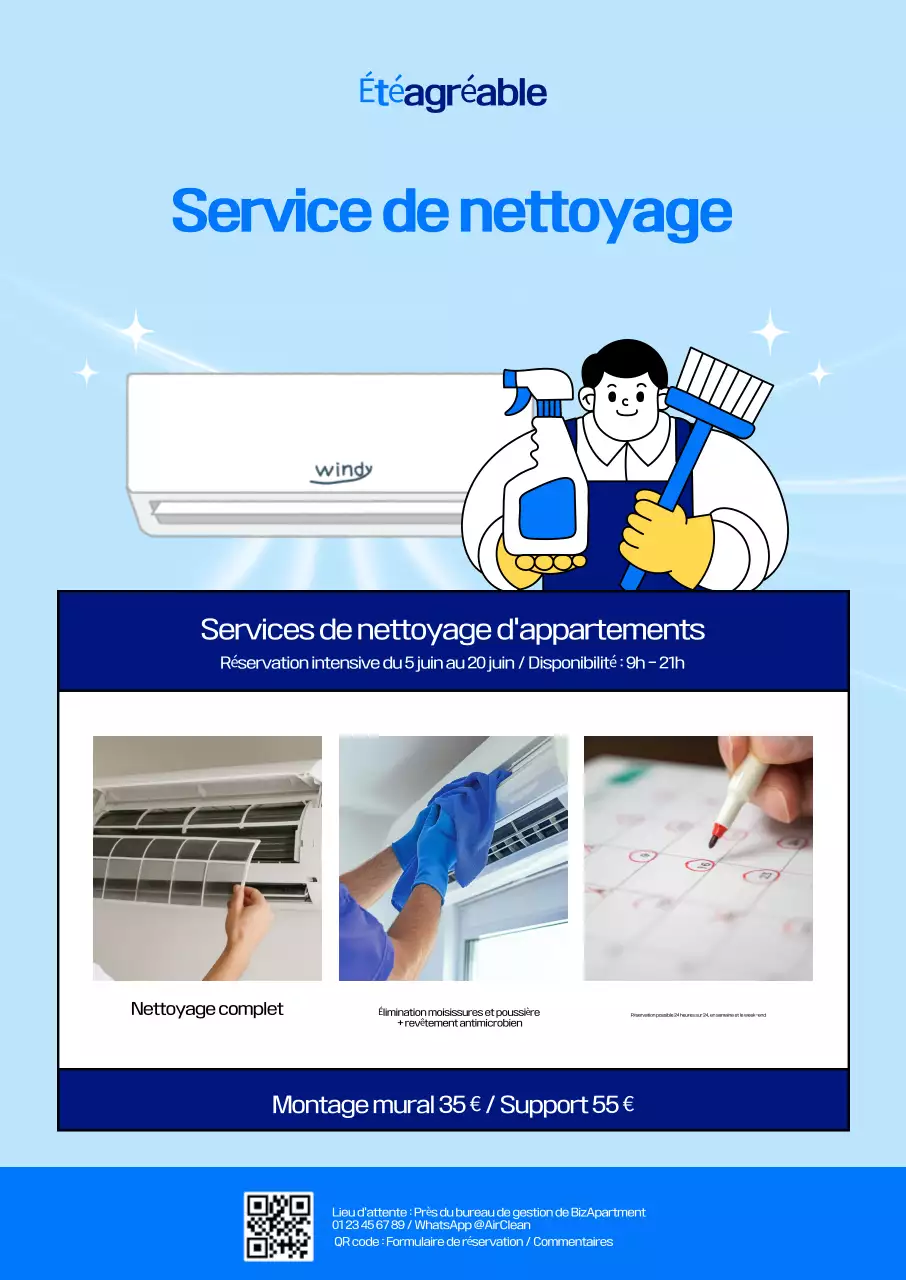 Publicité du service de nettoyage Sky Blue Clean