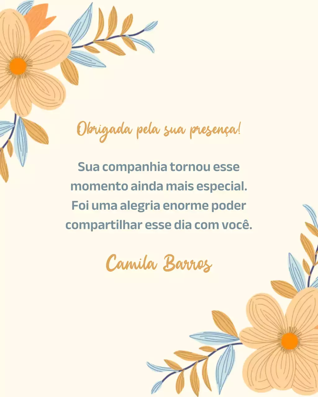 Postagem de agradecimento floral bege no Instagram