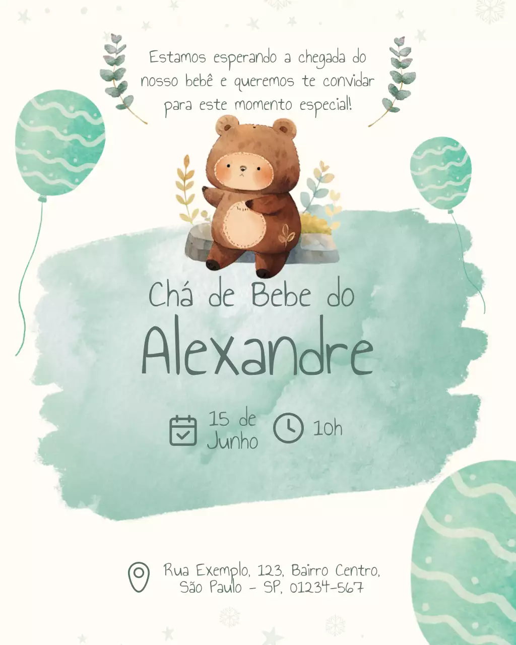 Convite para bebê fofo com menta no Instagram