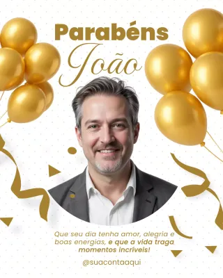 Convite dourado de feliz aniversário para postagem no Instagram