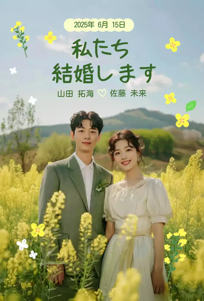 黄色 ナチュラル 結婚式 招待状