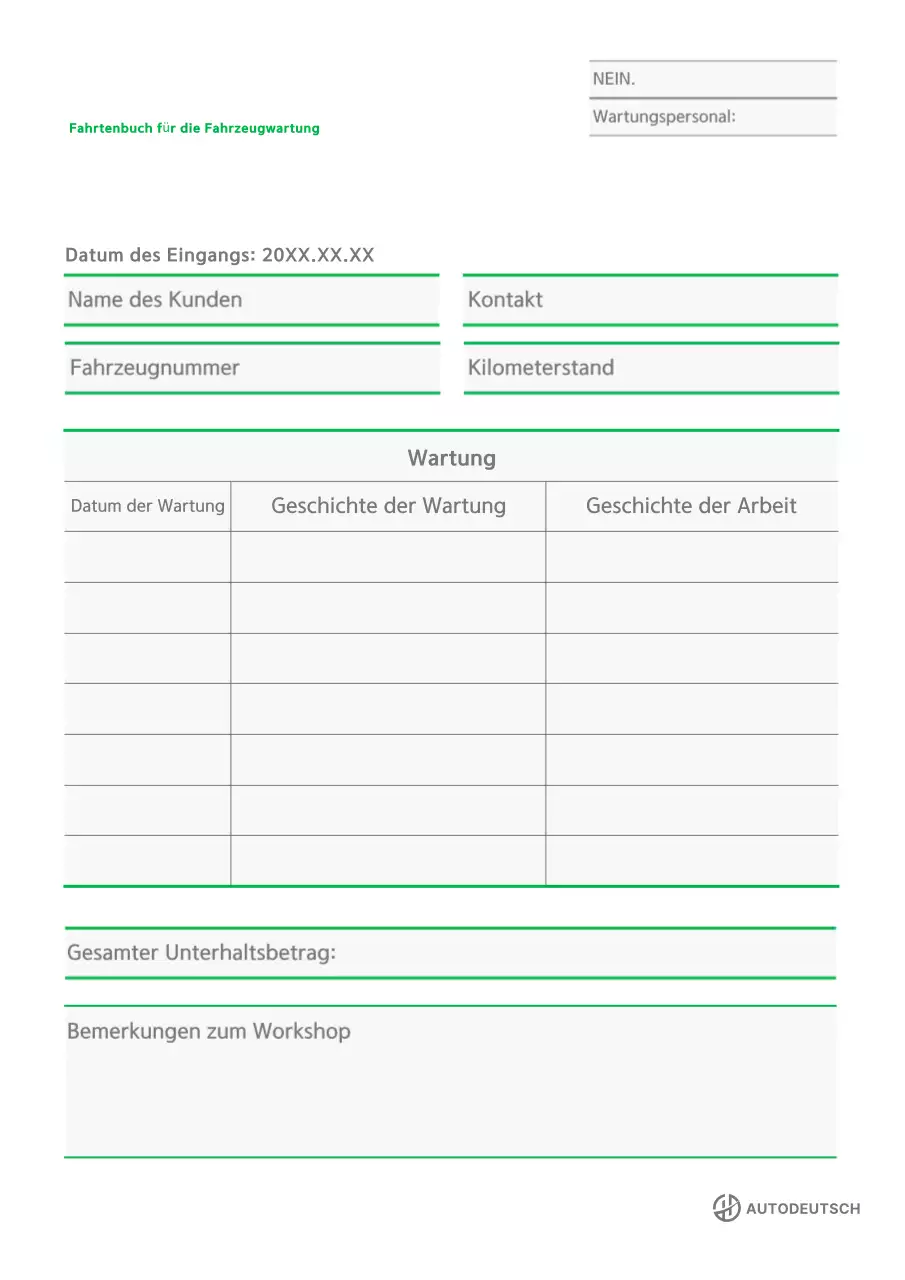 Grünes Basis-Fahrzeuglogbuch