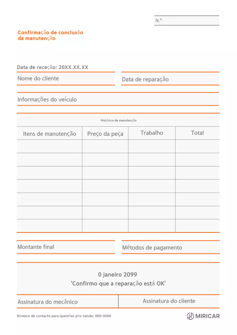 Certificado de Manutenção Simples de Veículos Laranja