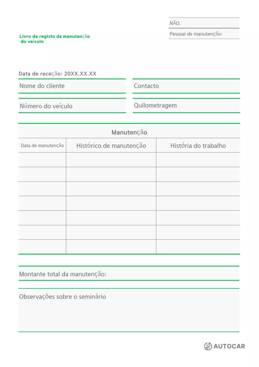 Livro de Registro Básico Verde do Veículo