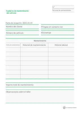 Libro de registro básico del vehículo verde