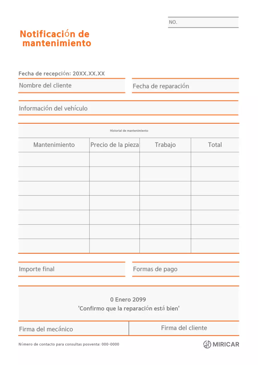 Certificado de Mantenimiento Vehicular Simple Naranja