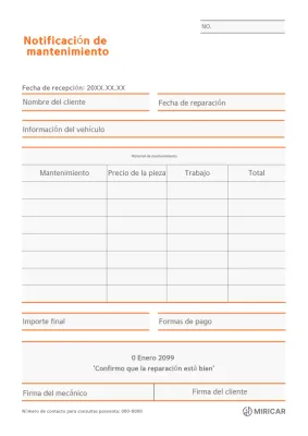 Certificado de Mantenimiento Vehicular Simple Naranja