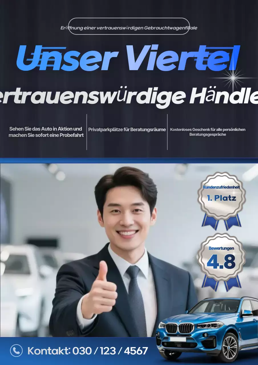 Werbeplakat für Gebrauchtwagenhändler