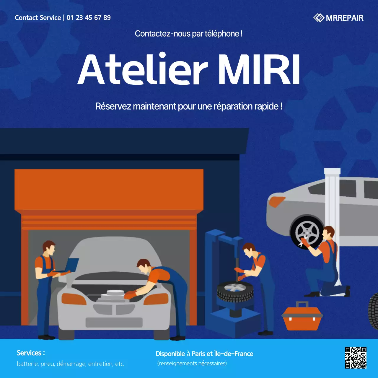 Publicité de réparation de voiture moderne bleue