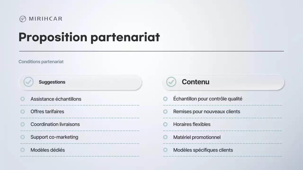 Proposition de partenariat pour l'approvisionnement en pièces automobiles modernes de Gray