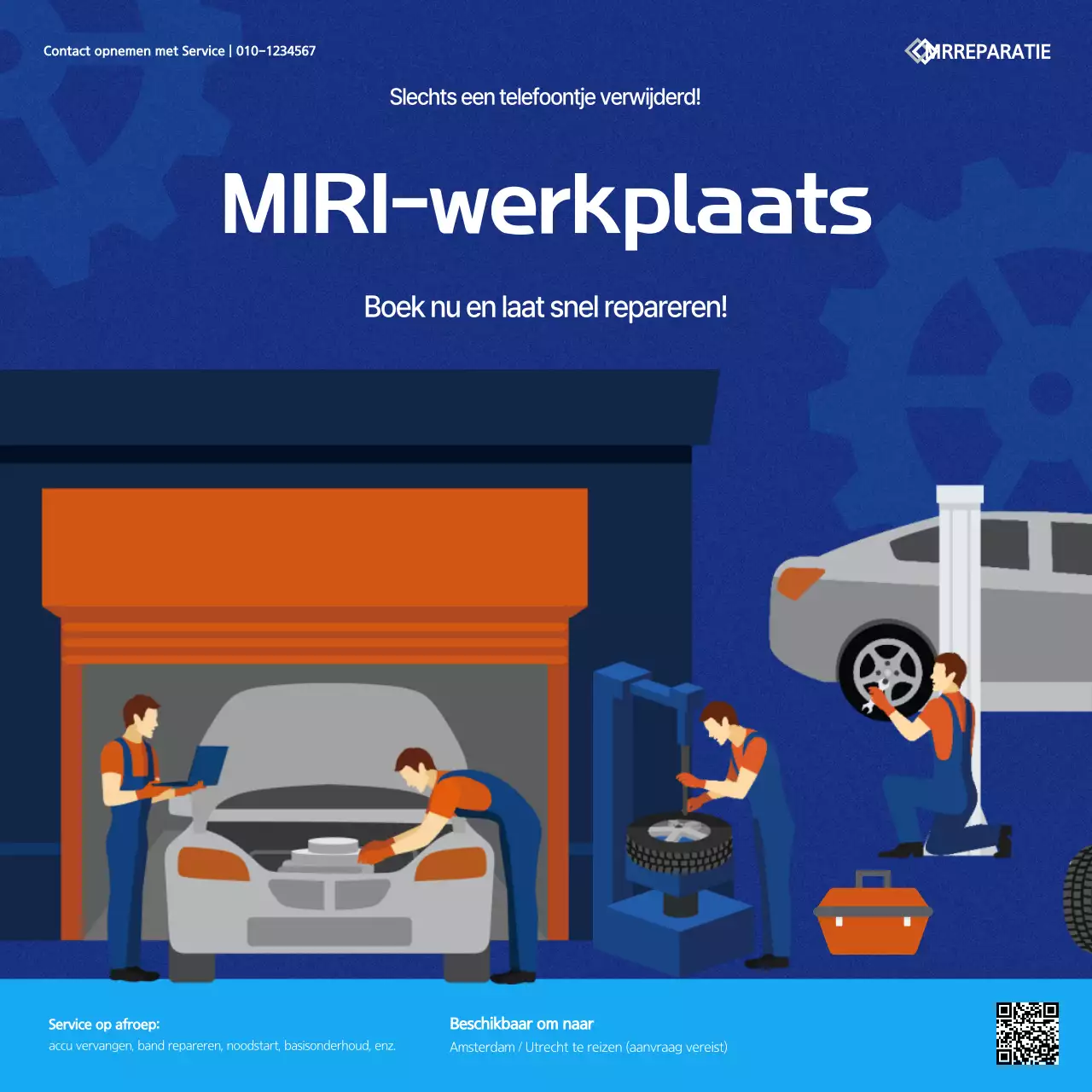 Advertentie voor blauwe moderne autoreparatie