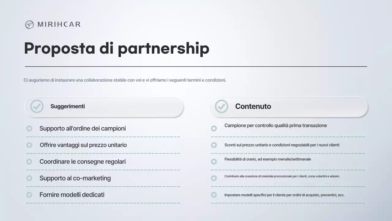 Proposta di partnership per la fornitura di componenti per autoveicoli moderni Gray