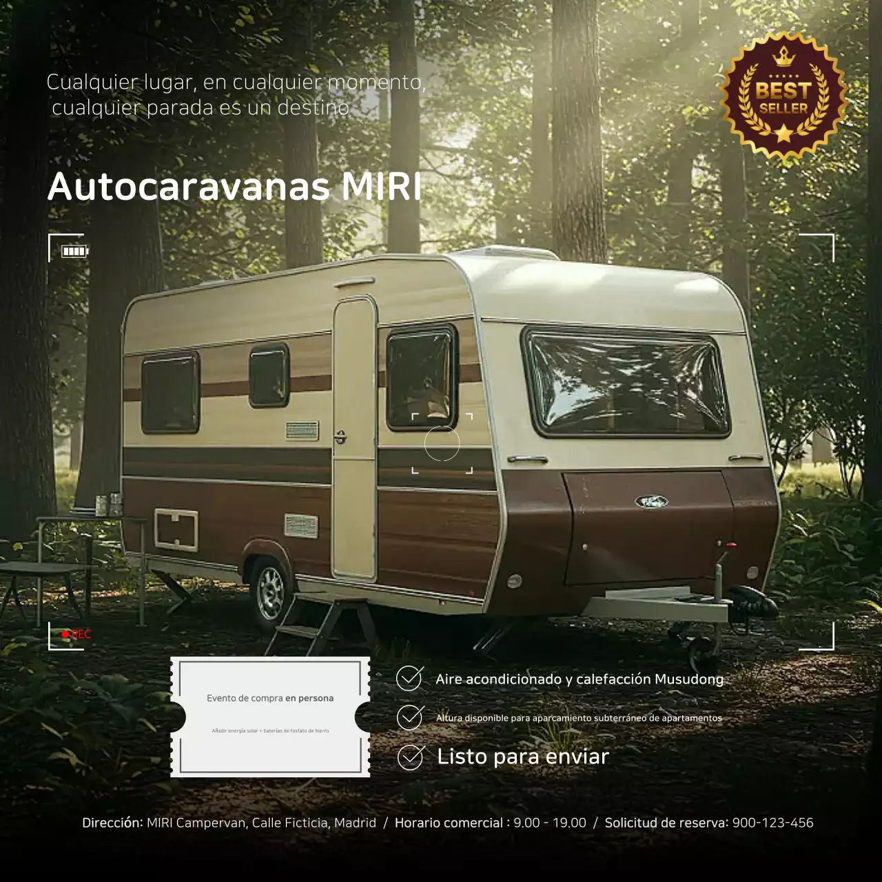 Anuncio de furgoneta camper vintage marrón