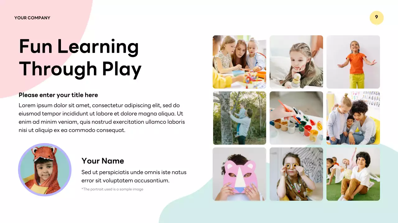 Apresentação de palestra sobre educação infantil moderna roxa